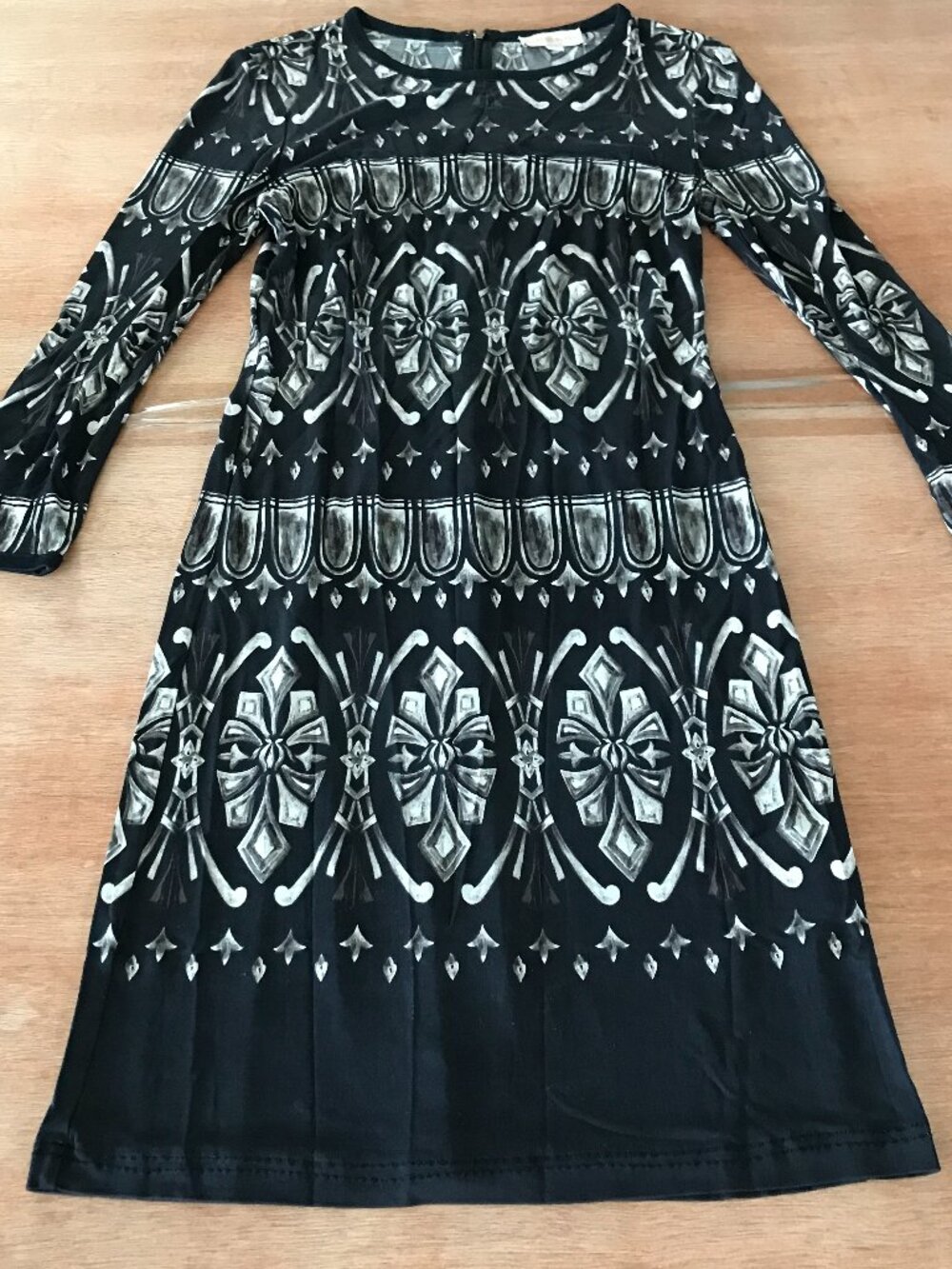Tory Burch Rossella 100% Silk Shift Dress Women S Black Geometric Long Sleeve